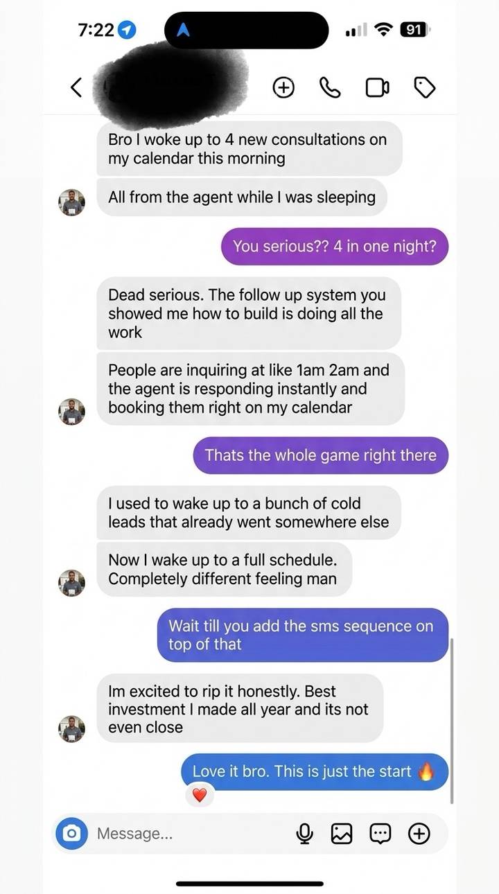 Client DM: woke up to 4 new consultations booked overnight by AI agent